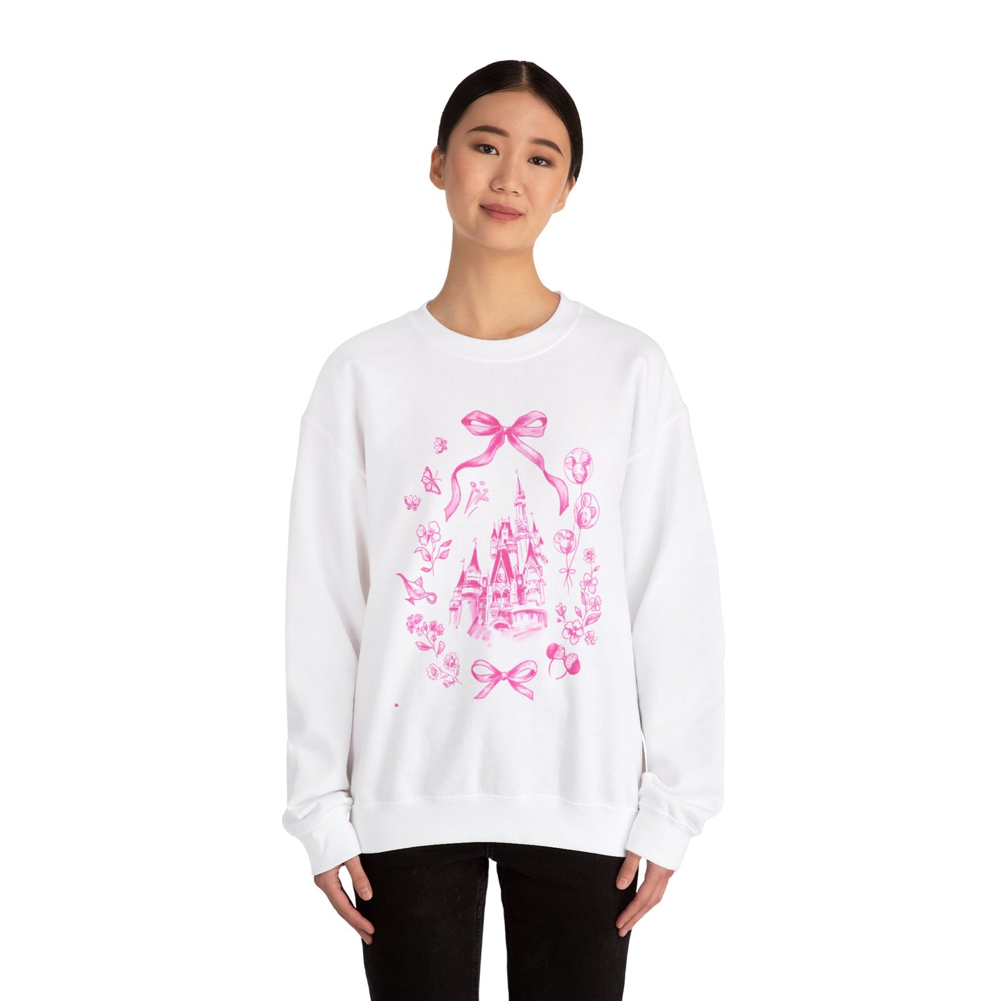 Pink Whimsical Castle Design Crewneck Sweatshirt