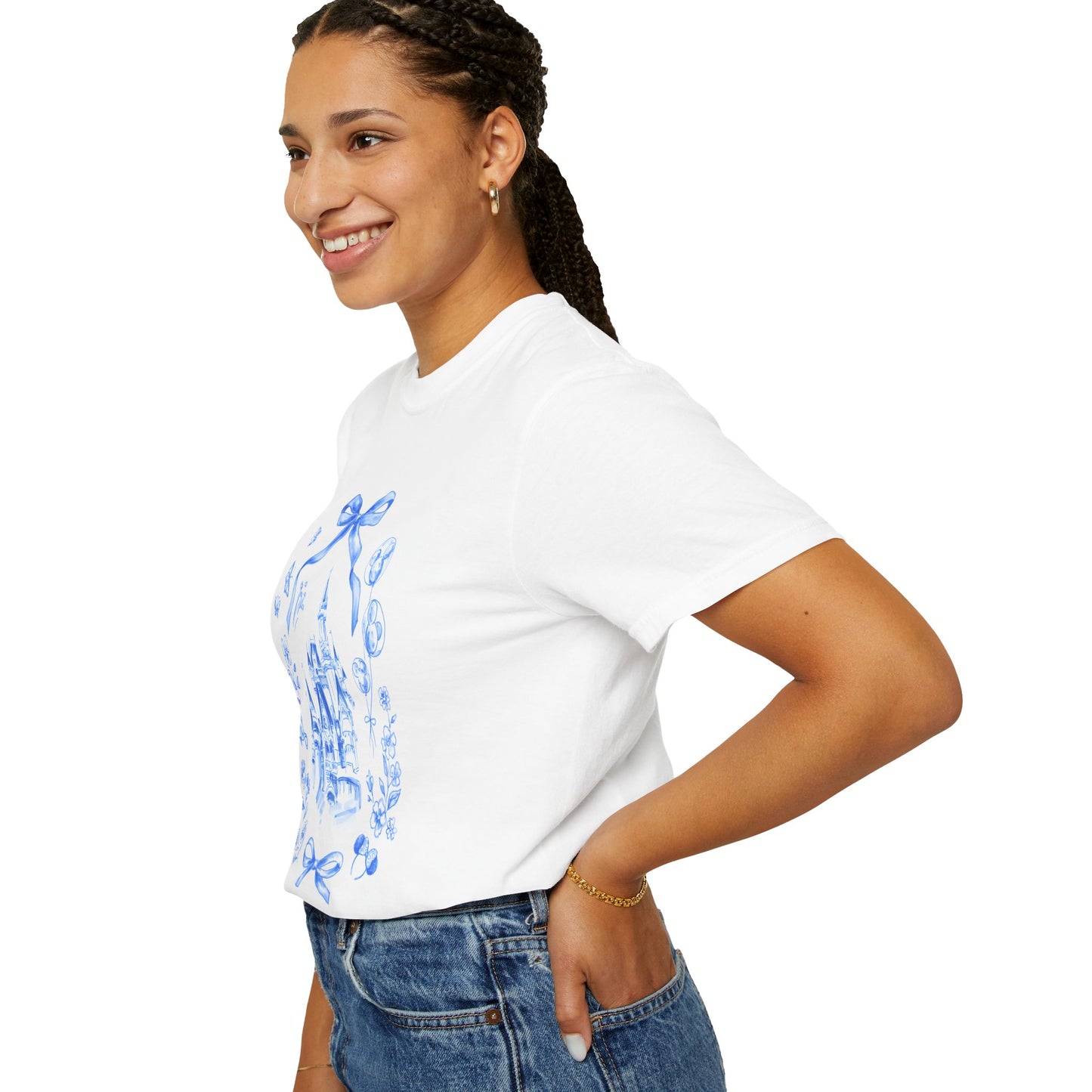Blue Whimsical Castle Floral T-Shirt