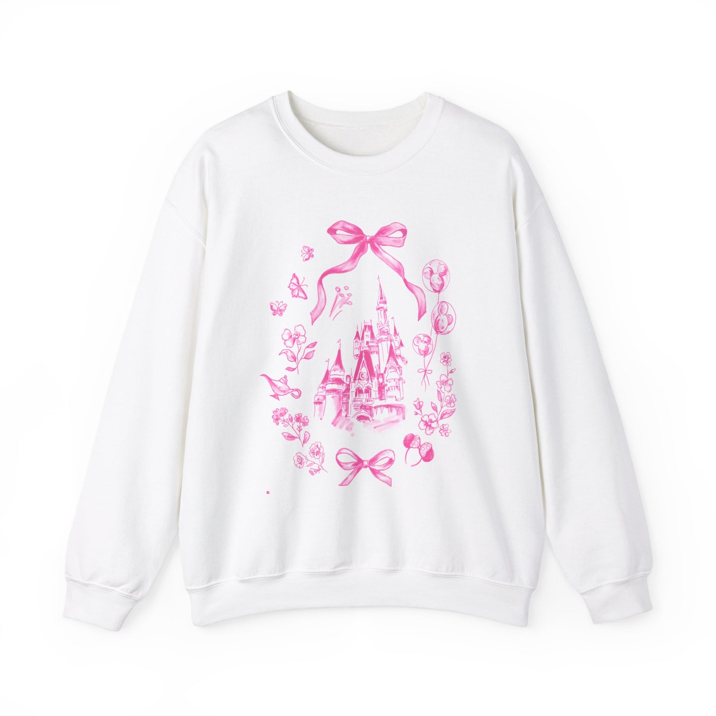 Pink Whimsical Castle Design Crewneck Sweatshirt