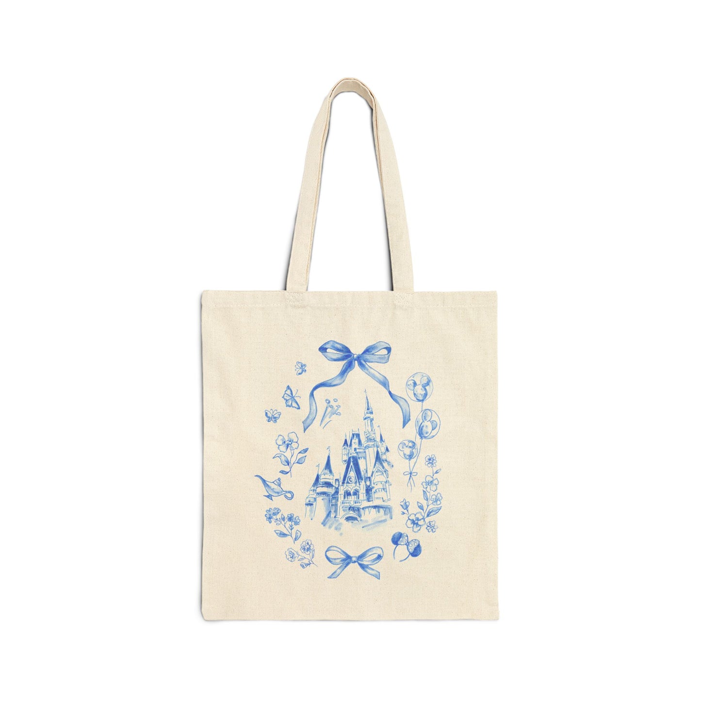 Dreamy Castle Cotton Canvas Tote Bag - Blue Floral Design