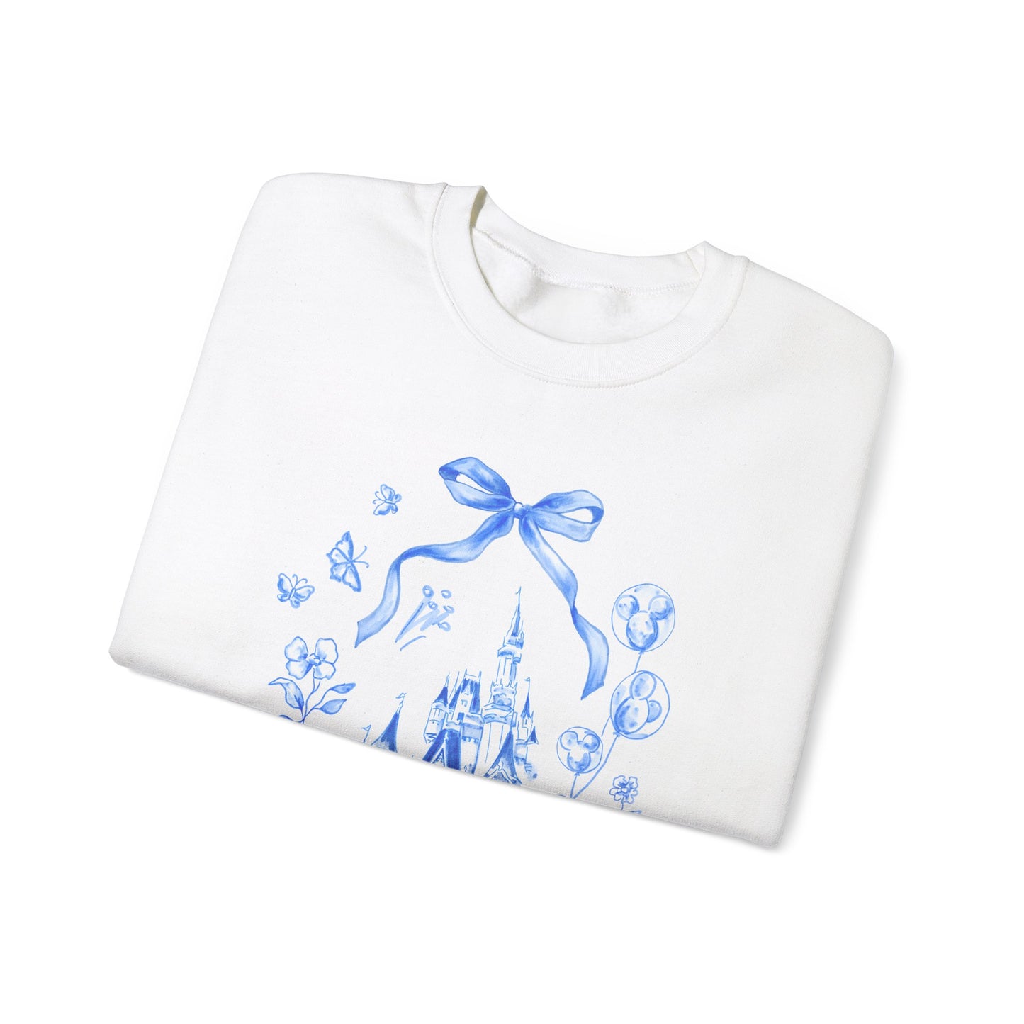Blue Whimsical Castle Design Crewneck Sweatshirt