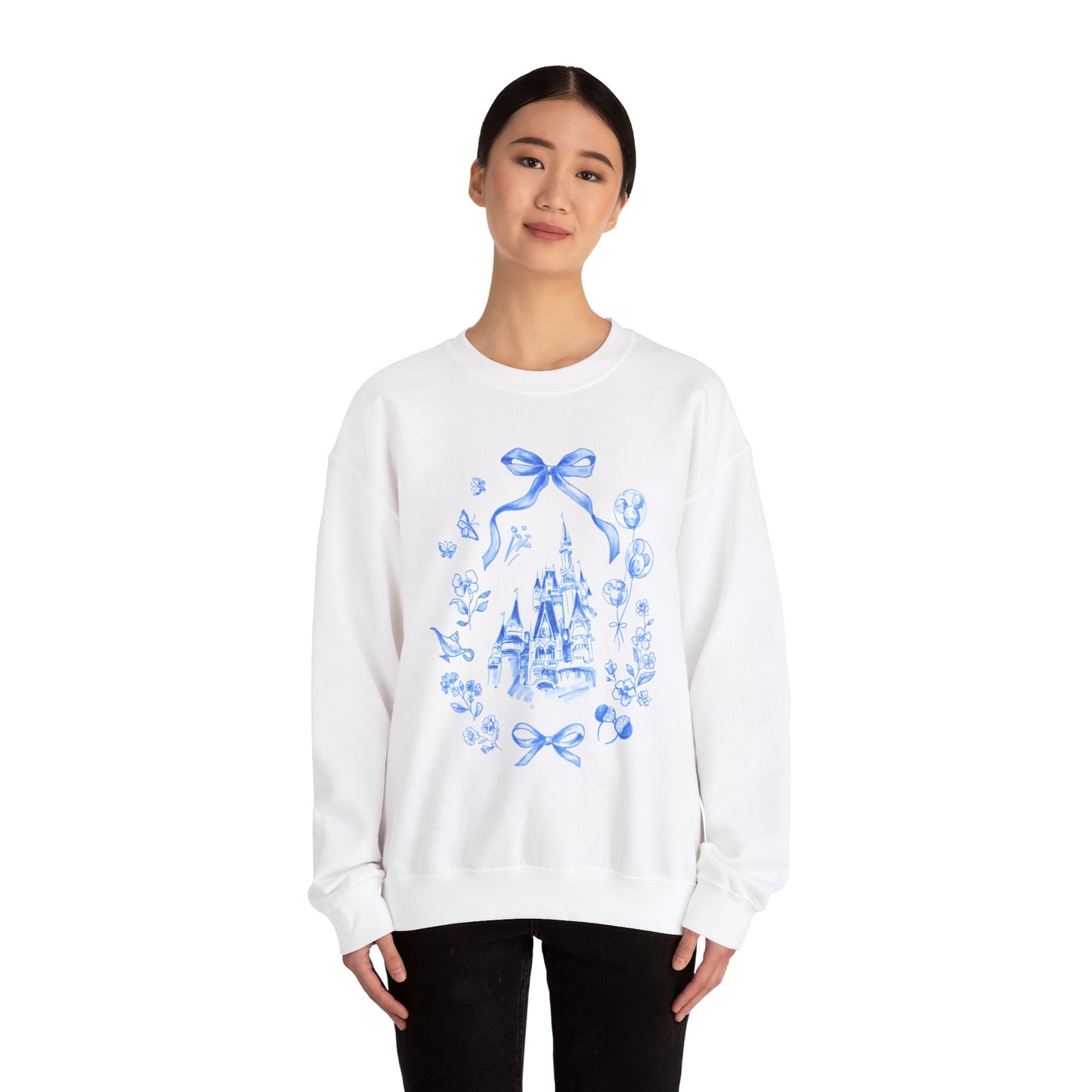 Blue Whimsical Castle Design Crewneck Sweatshirt