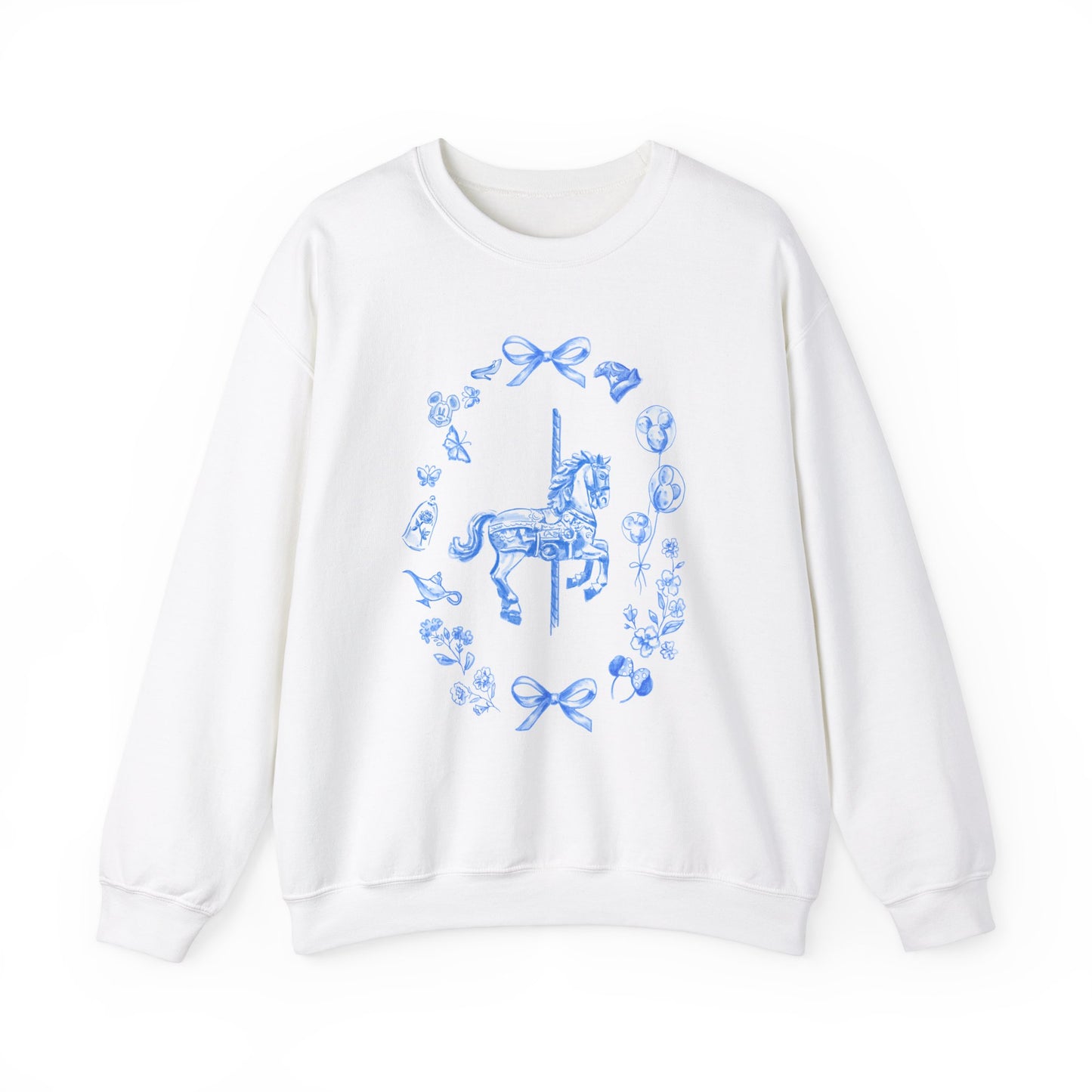 Blue Whimsical Carsouel Design Crewneck Sweatshirt