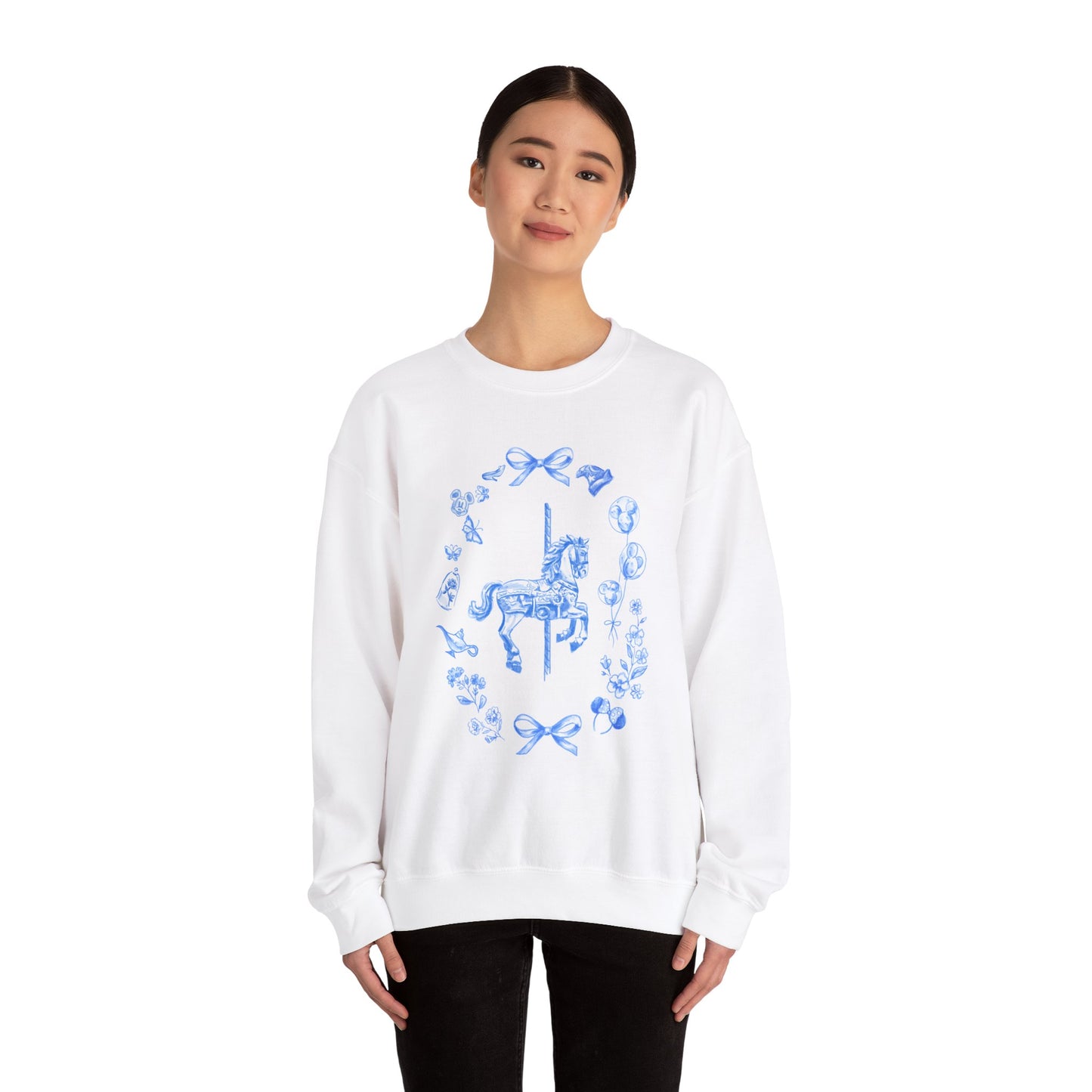 Blue Whimsical Carsouel Design Crewneck Sweatshirt