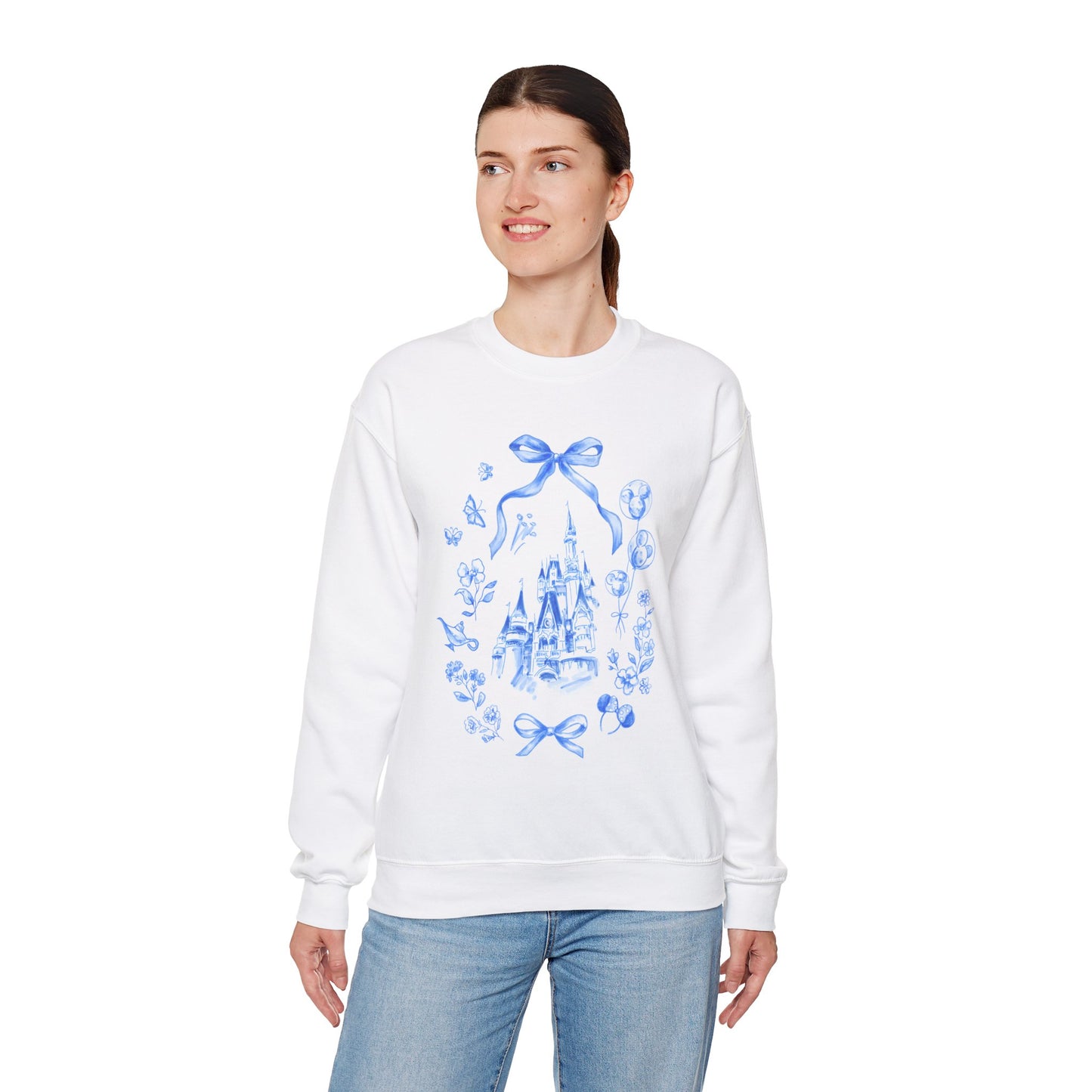 Blue Whimsical Castle Design Crewneck Sweatshirt