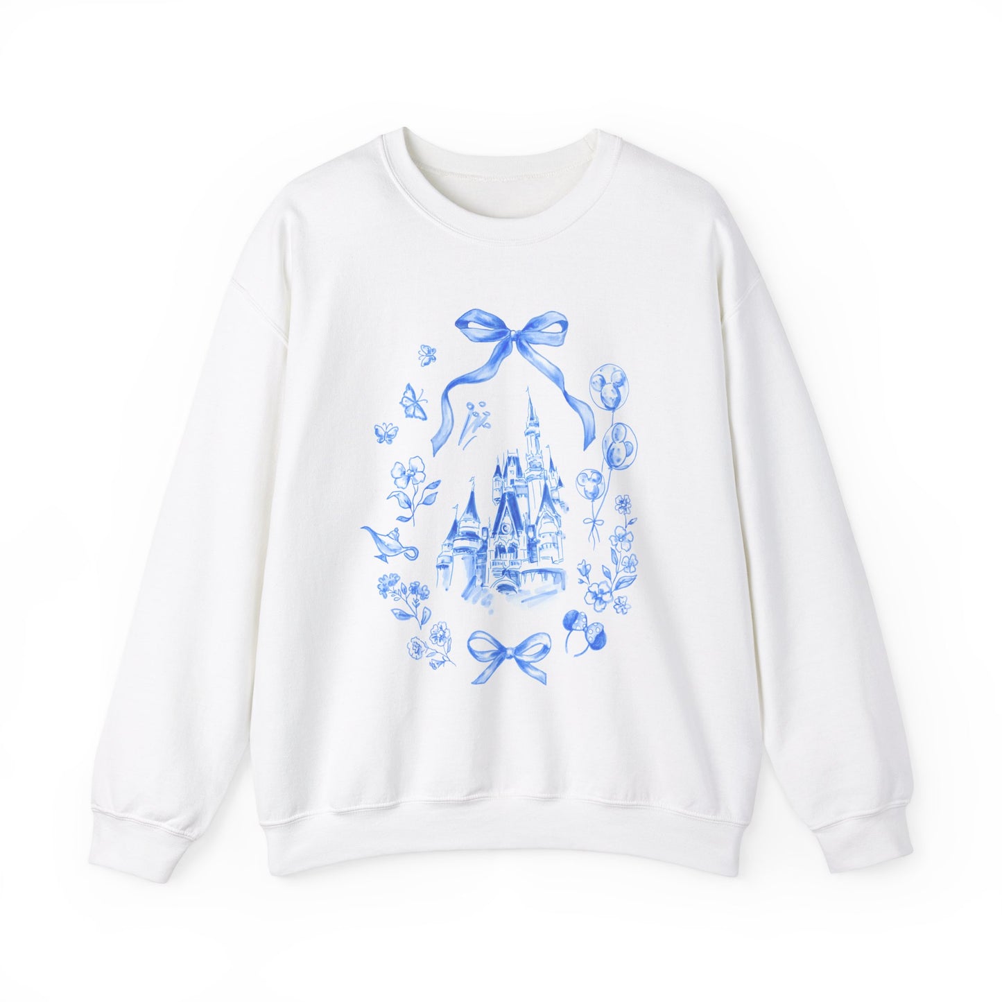 Blue Whimsical Castle Design Crewneck Sweatshirt