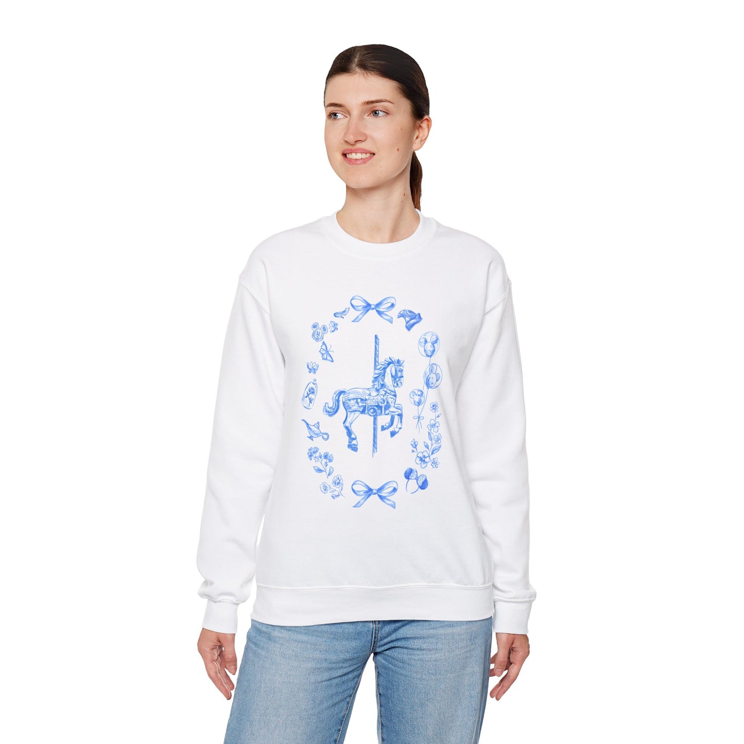 Blue Whimsical Carsouel Design Crewneck Sweatshirt