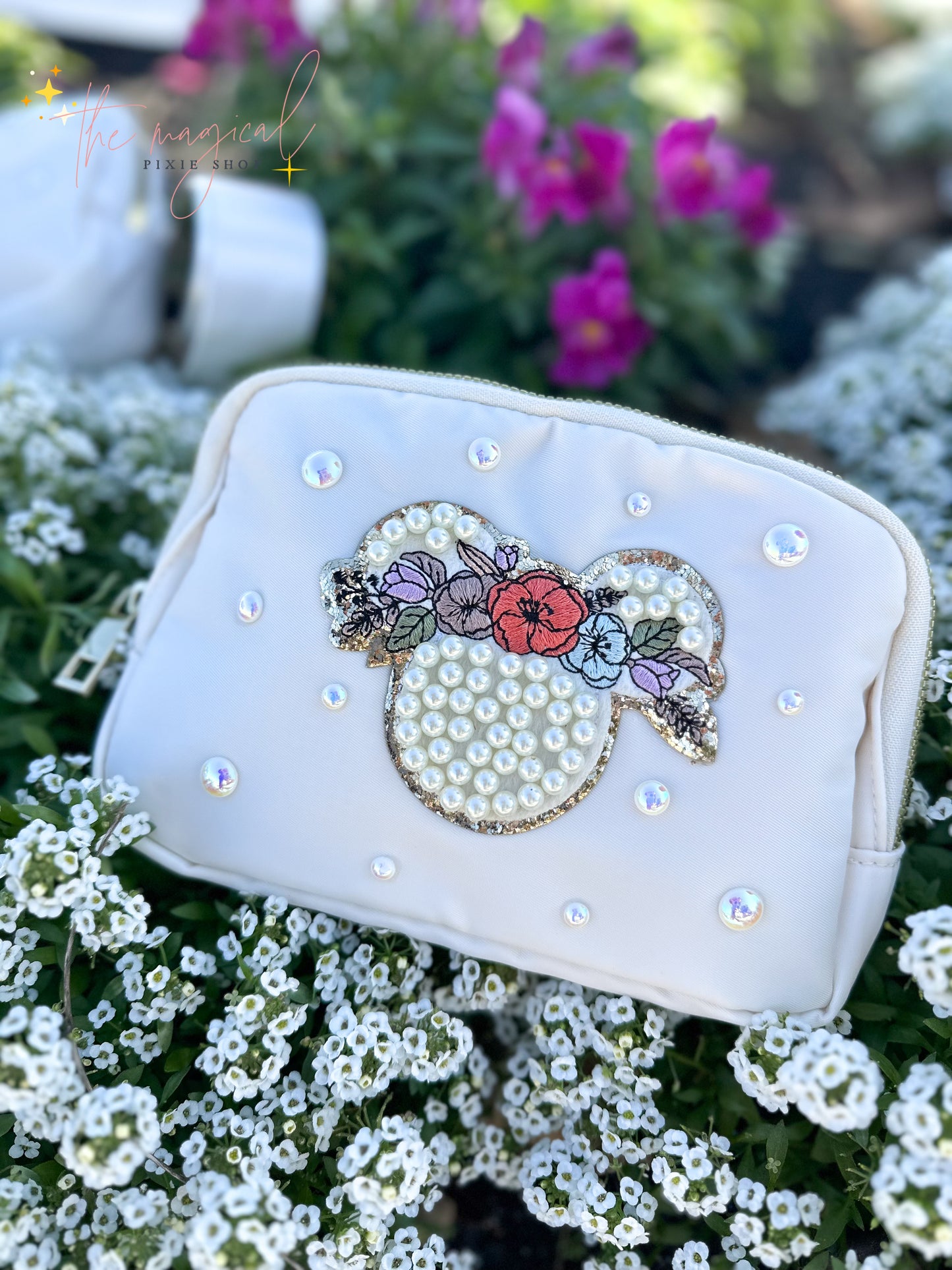Ivory Bag with Flower Crown Patch