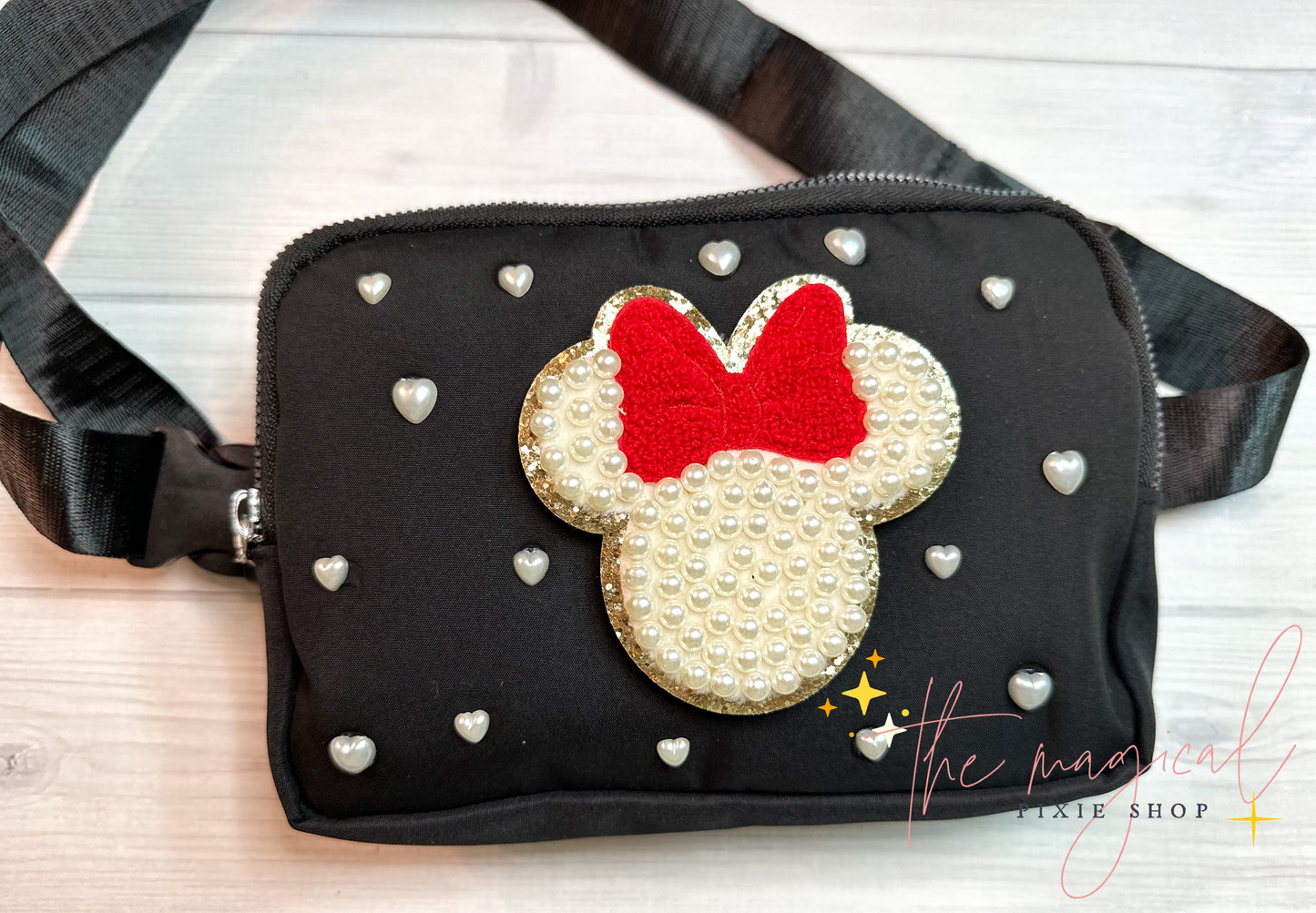 Black Bag with Red Bow Mouse Patch and HEART pearls