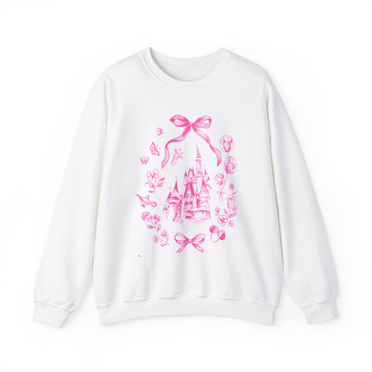 Pink Whimsical Castle Design Crewneck Sweatshirt
