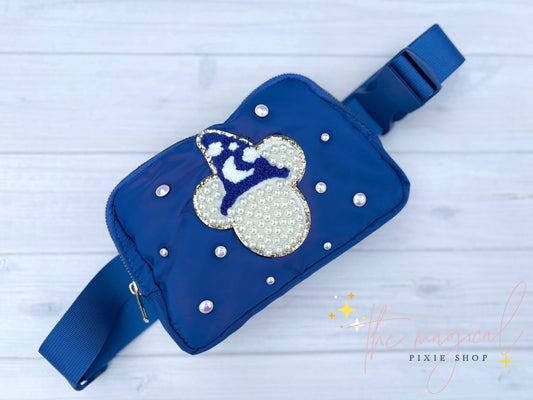 Wizard Mouse patch on Blue Crossbody Bag
