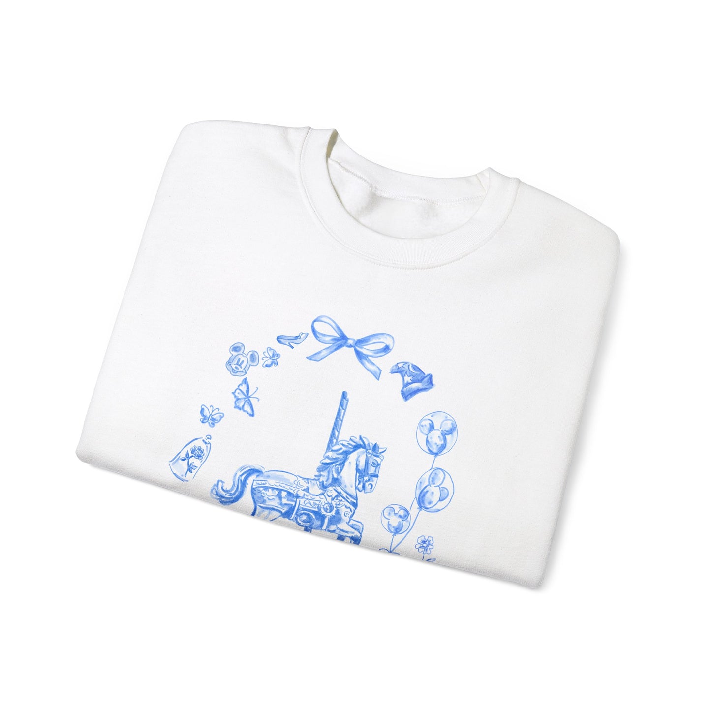 Blue Whimsical Carsouel Design Crewneck Sweatshirt