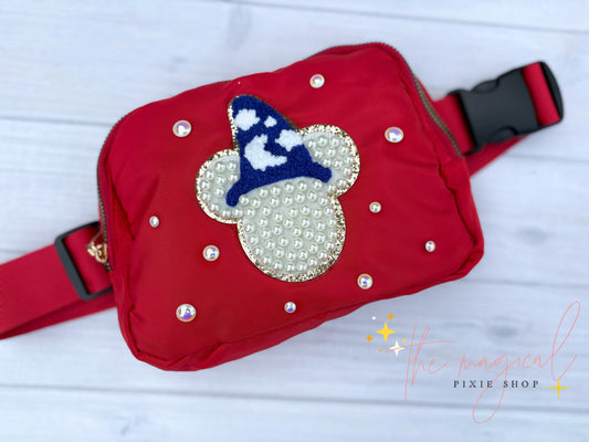 Wizard Mouse patch on Red Crossbody Bag