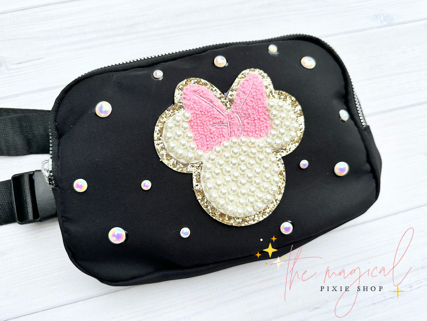 Black Bag with Pink Minnie Patch