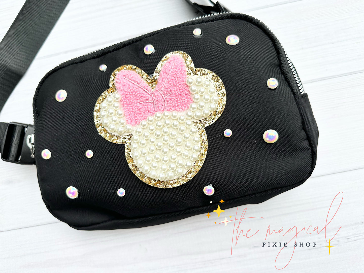 Black Bag with Pink Minnie Patch