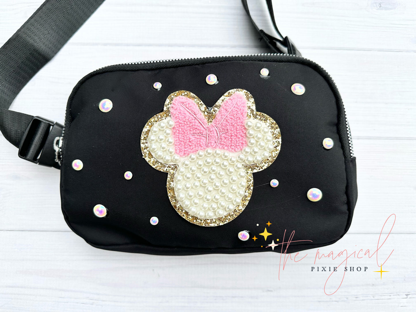 Black Bag with Pink Minnie Patch